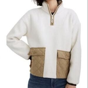 Madewell Rare Cream white Sherpa pullover quarter zip sweatshirt Chore Jacket